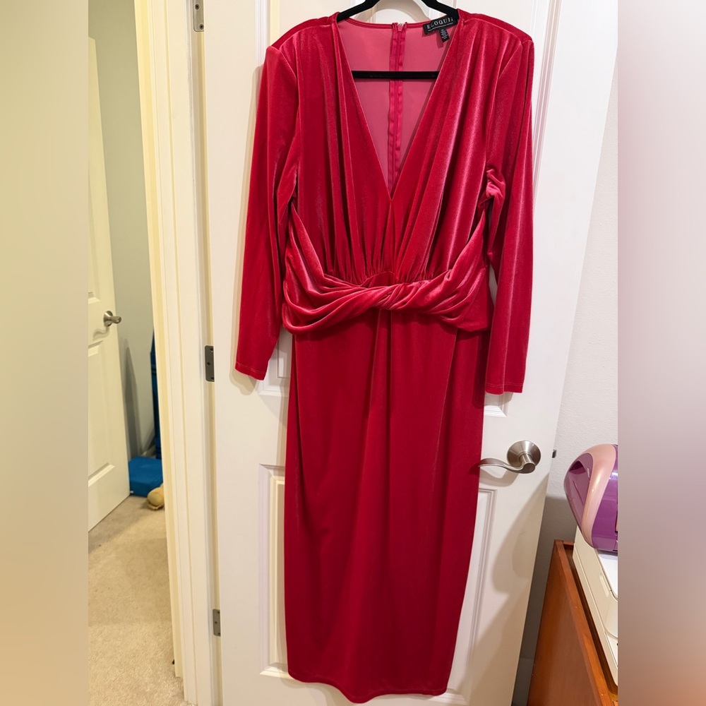 Eloquii maxi v neck hot pink velvet dress. Size 20.